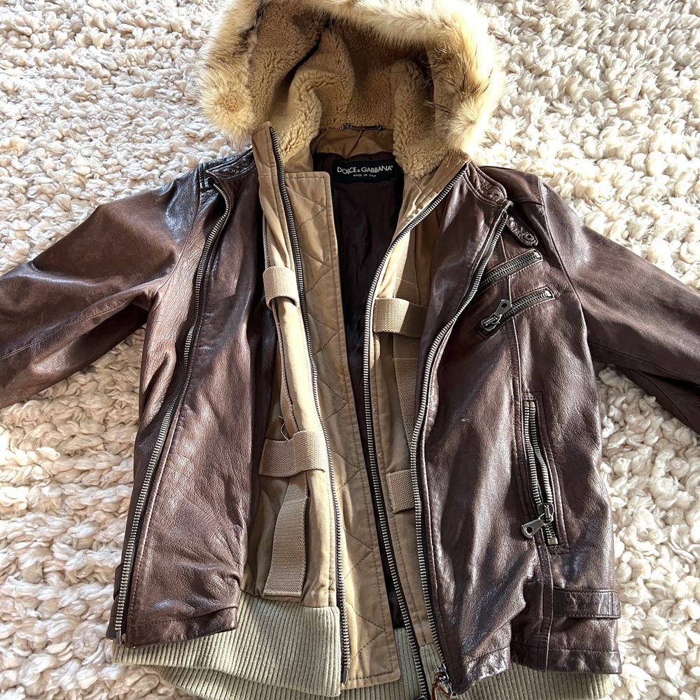 Dolce and Gabbana vintage leather and fur jacket.